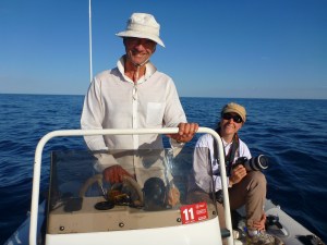 Chris Burton (WWR) and Chandra Salgado (CMST) search for blues on the big blue! (Photo: Sharon Livermore)